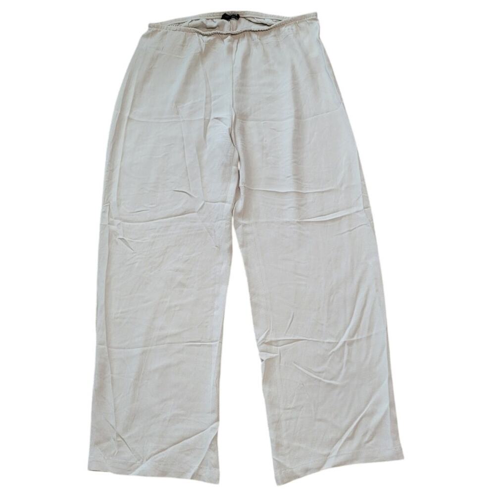 Eileen Fisher Silk Georgette Crepe Pants Taupe Small